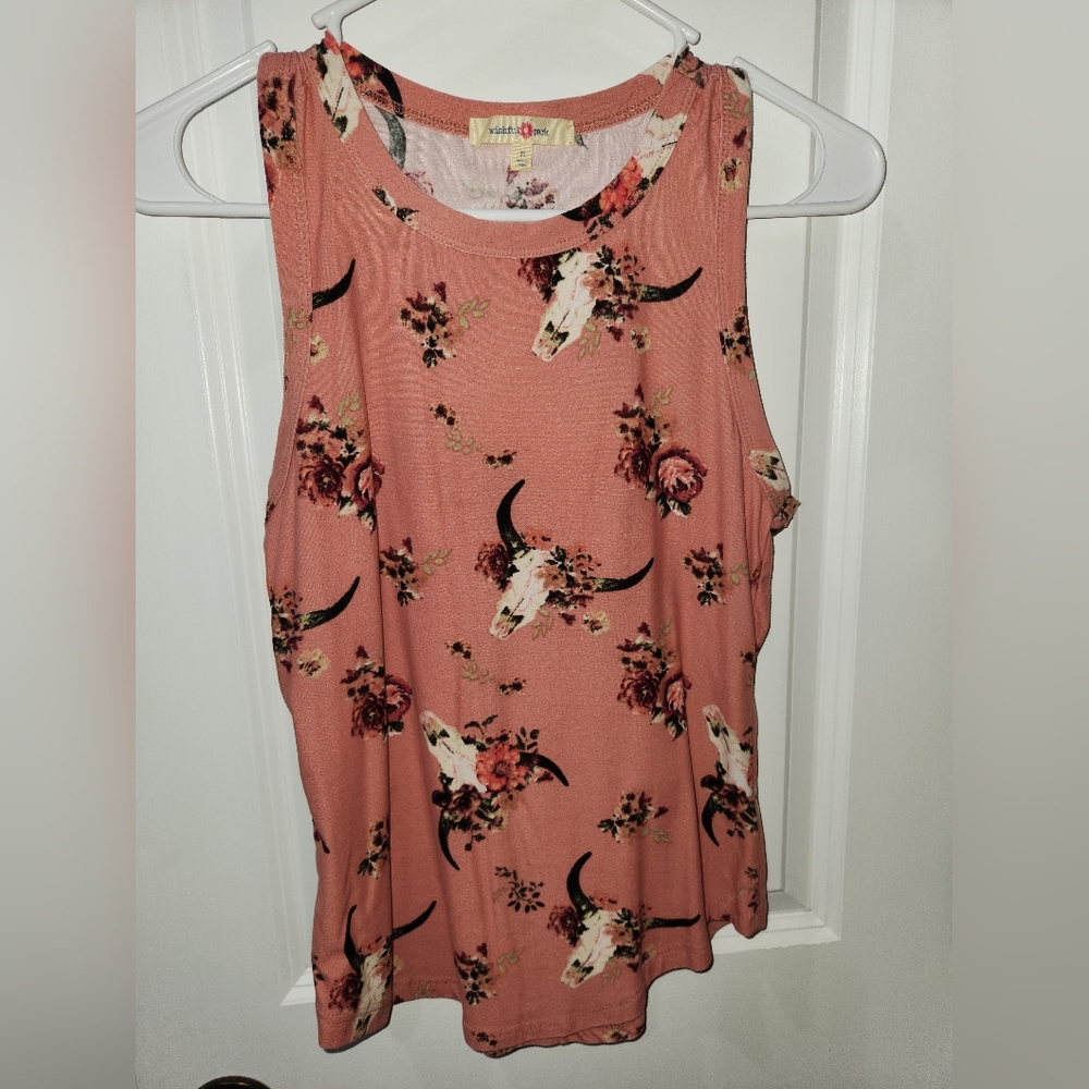 Floral Skull Print Sleeveless Top - Pink